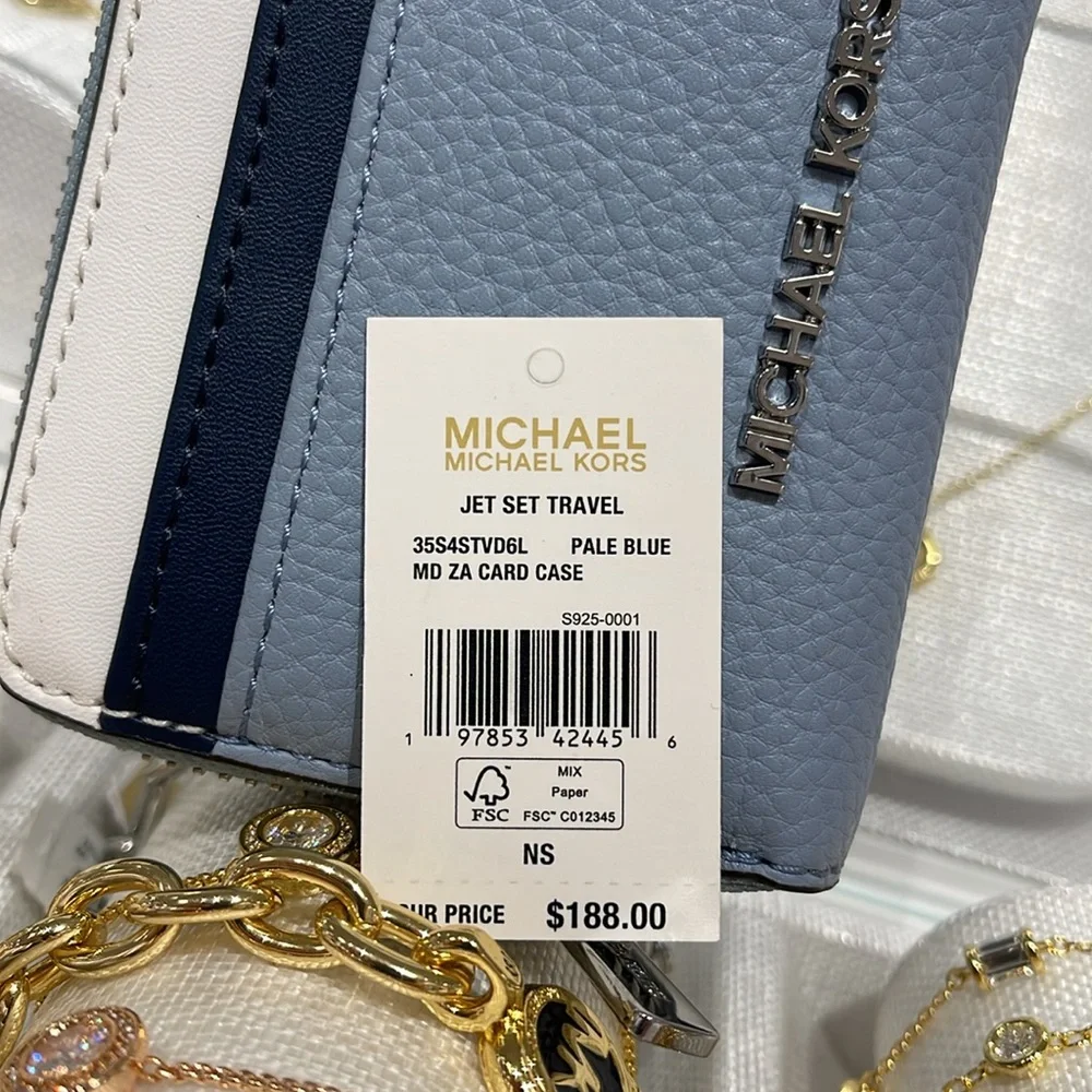 Michael Kors Jet Set Travel Medium Zip Around Color-Block Wallet Pale Blue Mult